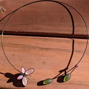 Open Butterfly and Leaf Necklace